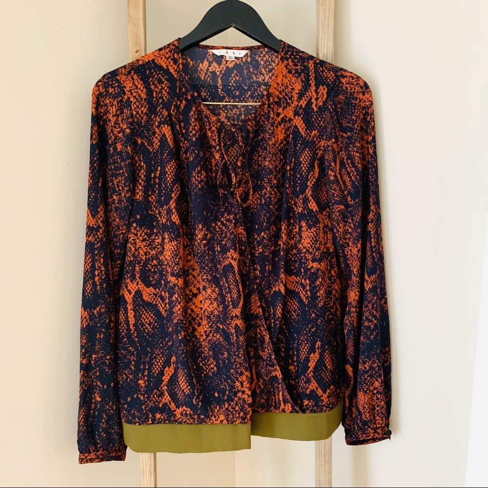 Cabi 101 Python Print Border Wrap Blouse, Medium - image 1